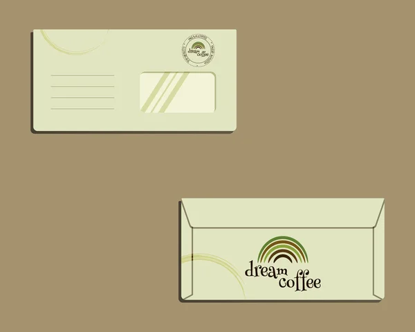 Brand identity template. Envelope. Front and back sides. With Green coffee logo design. Best for cafe, restaurant and other food business. Vector — Stock Vector