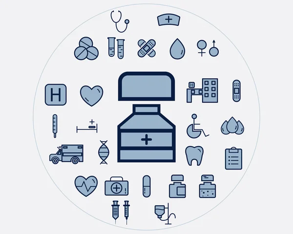 Flat medical icons set. Health care elements.Trendy colors. Vector — 图库矢量图片
