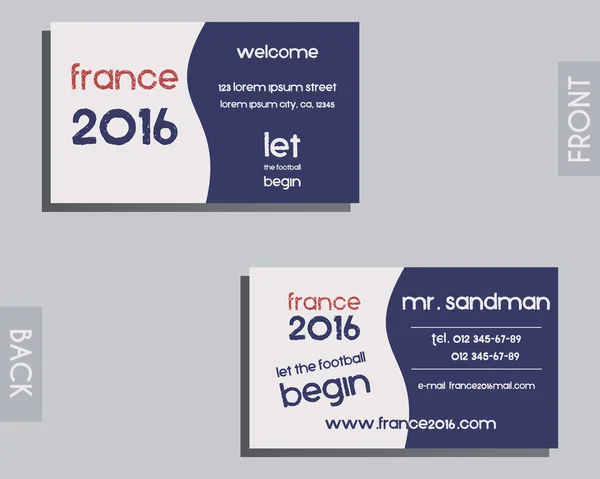 Brand identity elements - visiting card template. France 2016 Football. The national colors of France design. Isolated on bright background. Vector — Stock Vector