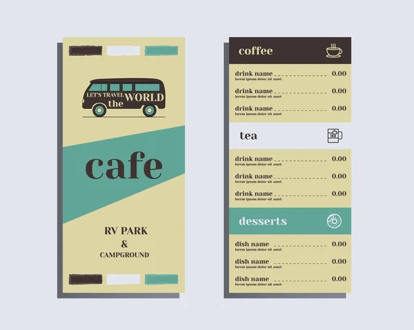 Restaurant and cafe menu. Flat design. Rv park and campground. Retro and Vintage colors design. Isolated on bright background. Vector — Stok Vektör