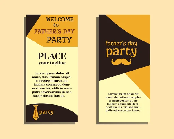 Happy Fathers Day flyer template with mustache and tie. Best for thematic party. Isolated on bright background. Vector — стоковий вектор