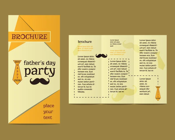 Happy Fathers Day flyer and brochure template with mustache and tie elements Best for thematic party. Isolated on bright background. Vector — Stock Vector