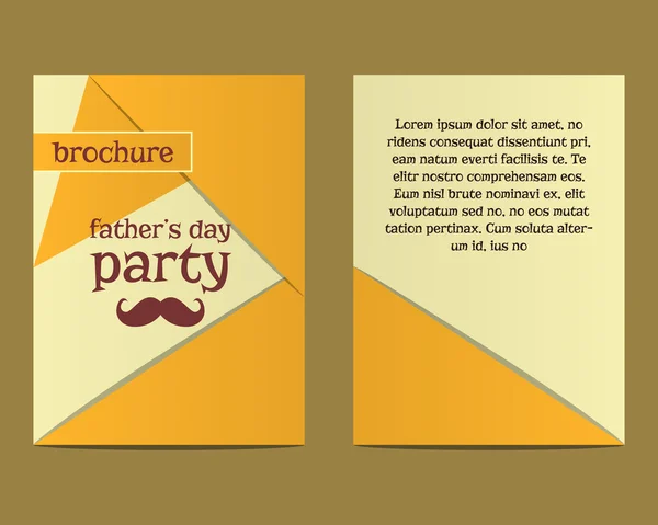 Happy Fathers Day flyer and brochure template with mustache and tie elements. Triangle design. Best for thematic party. Isolated on bright background. Vector — Stock vektor