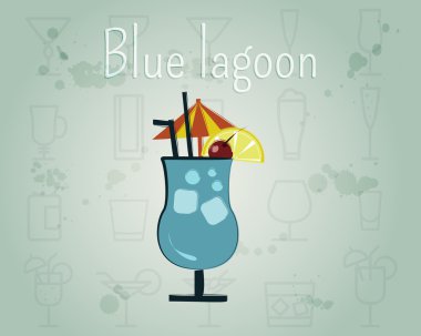 Blue Lagoon Cocktail banner and poster template. Summer stylish design. Isolated on unusual Background. Vector