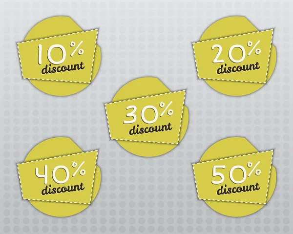 Sale stickers and labels with Sale up to 10 - 50 percent text on yellow circle stickers and labels. Discount. Vector — Archivo Imágenes Vectoriales