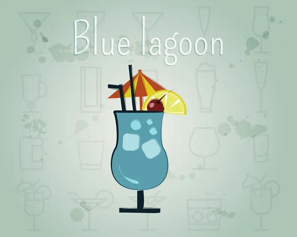 Blue Lagoon Cocktail banner and poster template. Summer stylish design. Isolated on unusual Background. Vector — Stock Vector