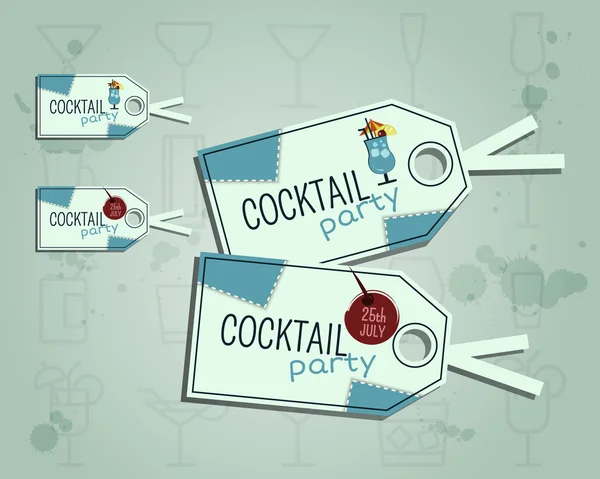 Summer cocktail party sticker and label layout template with blue lagoon cocktail, lemon and cherry elements. Fresh Modern ice design for cocktail bar. Isolated on unusual background. Vector — Stock Vector