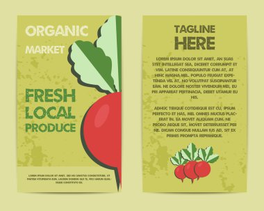 Stylish Farm Fresh flyer, template or brochure design with radish vegetable. Mock up design with shadow. Vintage colors. Best for natural shop, organic fairs, eco markets and local companies. Vector