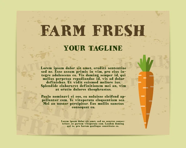 Stylish Farm Fresh poster, template or brochure design with carrot. Mock up design with shadow. Best for natural shop, organic fairs, eco markets and local companies. Vector — ストックベクタ