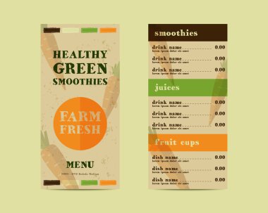 Vegetable smoothie menu vector concept. Fresh elements for cafe or restaurant with energetic fresh drink made in flat style. Fresh juice for healthy life. Organic raw shake. 