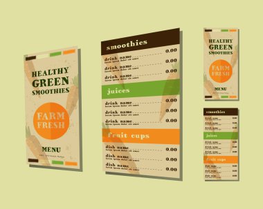 Vegetable smoothie menu vector concept. Fresh elements for cafe or restaurant with energetic fresh drink made in flat style. Fresh juice for healthy life. Organic raw shake. Isometric.