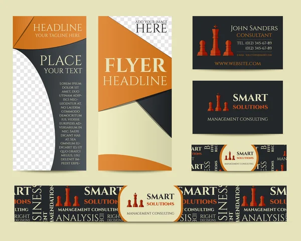 Smart solutions business branding identity set. Flyer, brochure, business card. Best for management consulting company etc. Unique geometric design