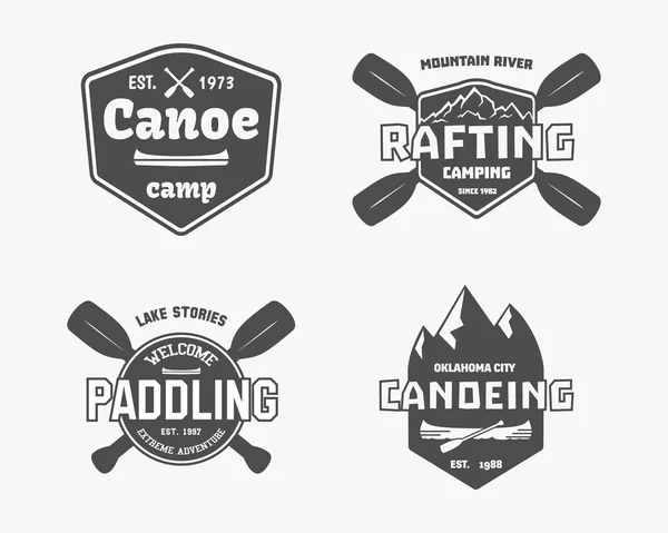 Set of vintage rafting, kayaking, canoeing camp logo, labels and badges. Stylish Monochrome design. Outdoor activity theme. Vector — Stock Vector