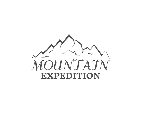 Mountain expedition badge, outdoors logo, emblem and label. Monochrome insignia design. Best for campsites, travel sites, web app, adventure magazines. Easy to change color. Vector — Stok Vektör