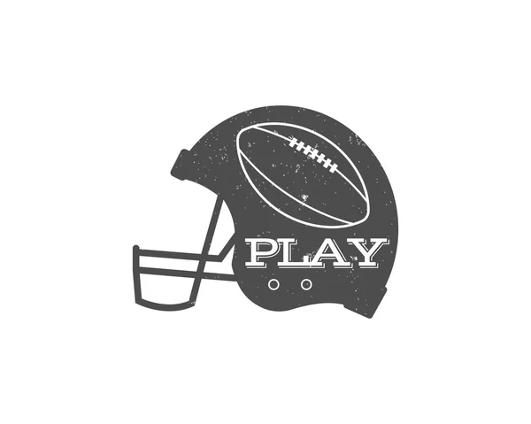 American football helmet with ball in vintage grunge syle. Textured. Sports equipment, monochrome design isolated on white background. Vector — Vector de stock