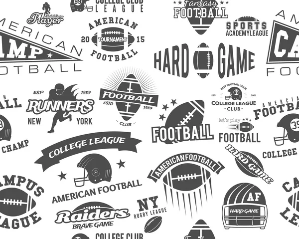 College rugby and american football team seamless pattern in retro style. Graphic vintage design for league tournaments, t-shirt, websites. Sports print on a white background. Vector