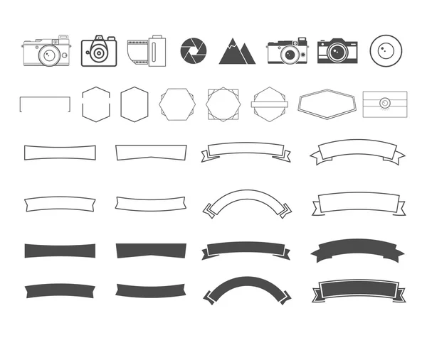 Фотографія вінтажних і ретро символів, стрічок, рамок, елементів. Зробіть свої власні піктограми, значки, набори міток. Векторні шаблони логотипів камери . — стоковий вектор