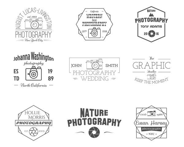 Photography Badges and Labels in Vintage Style. Simple Line design. Retro theme for photo studio, photographer, equipment store. Signs, logos, insignias. Vector