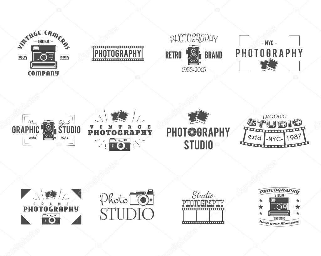 Vintage Photography Badges, Labels templates. Monochrome design with stylish cameras and