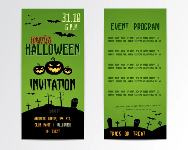 ハッピーハロウィン グリーティング カード、チラシ。ベクトルの図。パーティの招待状デザイン ワッペン付き。活版印刷のテンプレートです。ハロウィーンのラベル デザインのカバーです。恐怖の夜イベント — ストックベクタ