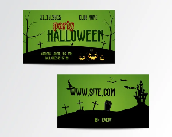 Feliz Halloween ilustración de Vector de tarjeta de felicitación. Diseño de invitación fiesta con emblema y página web. Plantilla tipográfica. sello de Halloween diseño de cubierta. Evento noche de horror — Vector de stock