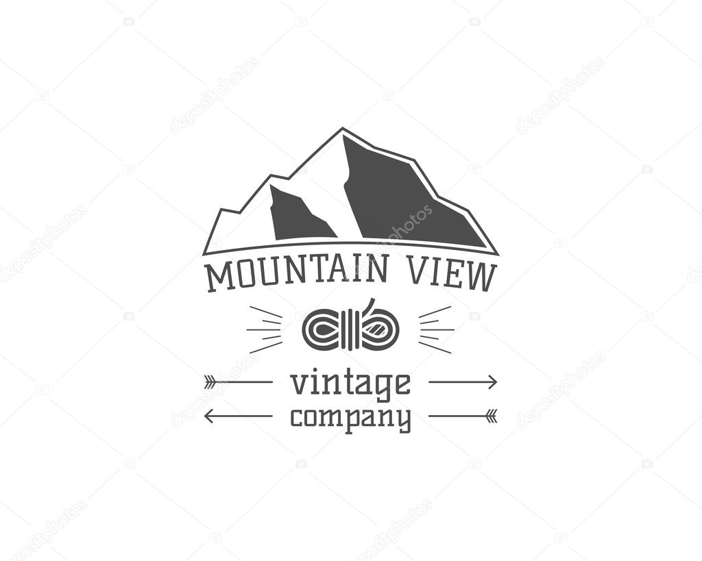 Vintage mountain camping store badge, outdoor logo, emblem and label. Hiking, climbing concept, monochrome design. Mountain view concept. Easy to change color. Vector illustration