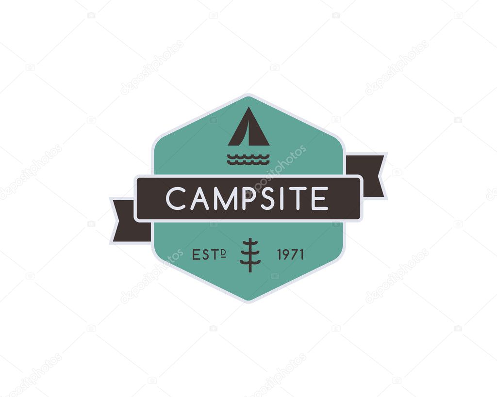 Vintage mountain camping badge, outdoor logo, emblem and label. Forest camp concept, color design. Best for travel sites, adventure magazines. Easy to change color. Vector