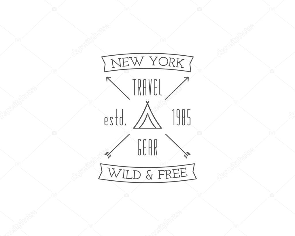 Vintage travel store camping badge, outdoor logo, emblem and label. Hiking, climbing concept, monochrome design. Tent and text conept. Easy to change color. Vector illustration