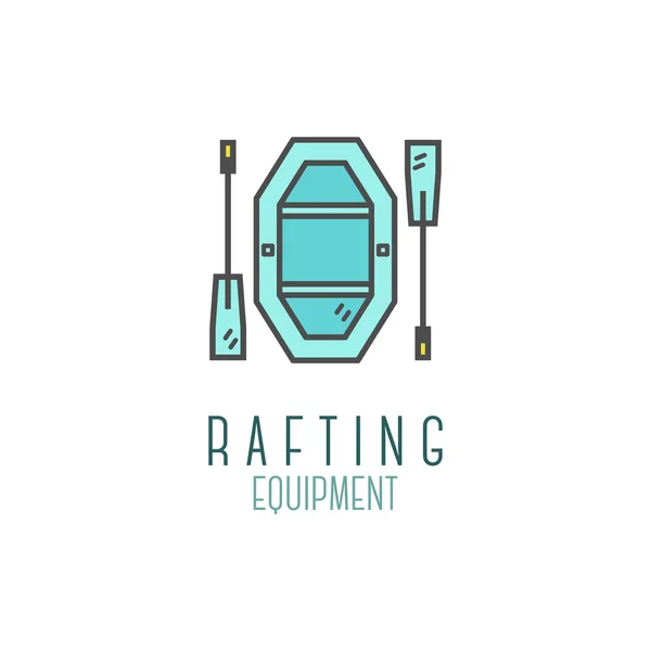 Cute minimal rafting equipment shop icon, logo, label or line badge. Outdoor adventure emblem, nice color design. Best for equipments shop, campsite, travel site, flyer, banner, poster. Vector — Stockový vektor