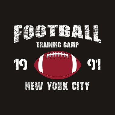 American football New York training camp badge, logo, label, insignia in retro color style. Graphic vintage design for t-shirt, web. Colorful print isolated on a dark background. Vector