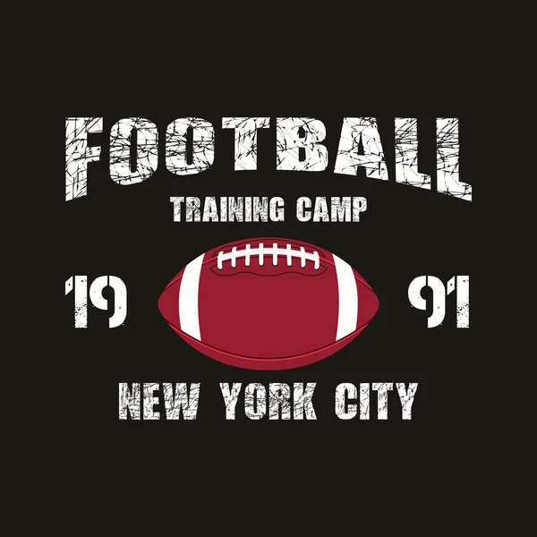 American football New York training camp badge, logo, label, insignia in retro color style. Graphic vintage design for t-shirt, web. Colorful print isolated on a dark background. Vector — Vetor de Stock