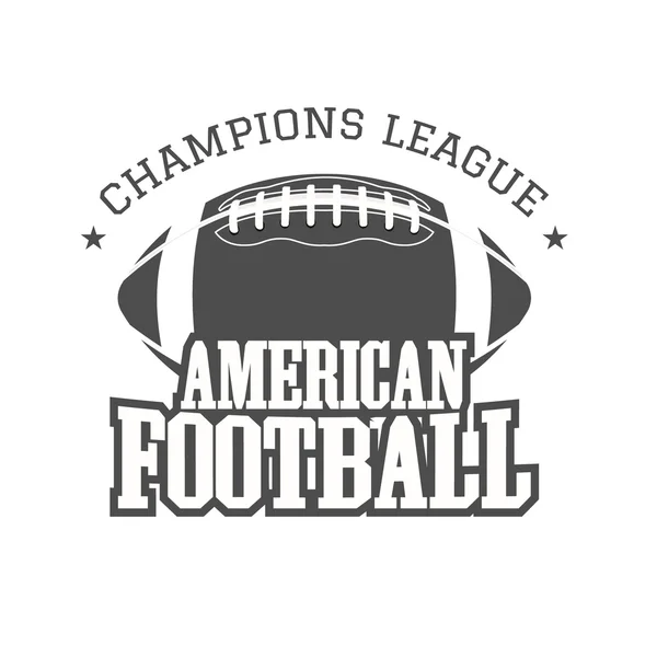 American football champions league badge, logo, label, insignia in retro color style. Graphic vintage design for t-shirt, web. Monochrome print isolated on a dark background. Vector