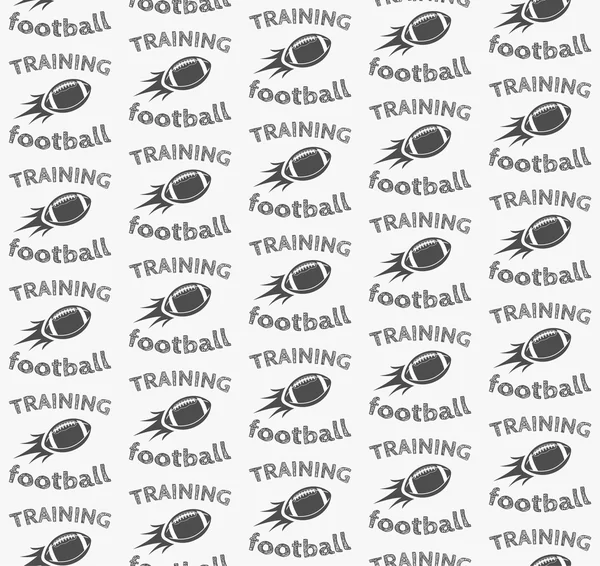 American football ball rocket seamless pattern in retro monochrome style. with training text. Sports graphic vintage design for t-shirt, web. Print isolated on a bright background. Vector — Stock Vector