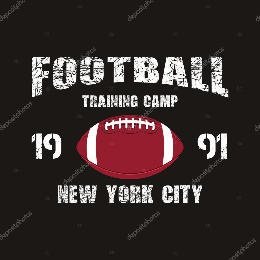 American football New York training camp badge, logo, label, insignia in retro color style. Graphic vintage design for t-shirt, web. Colorful print isolated on a dark background. Vector illustration