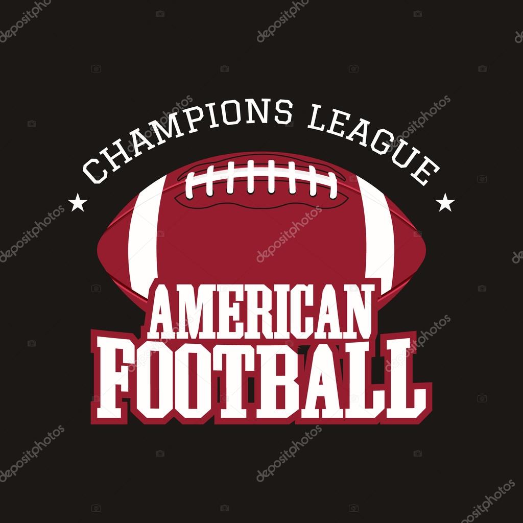 American football champions league badge, logo, label, insignia in retro color style. Graphic vintage design for t-shirt, web. Colorful print isolated on a dark background. Vector illustration