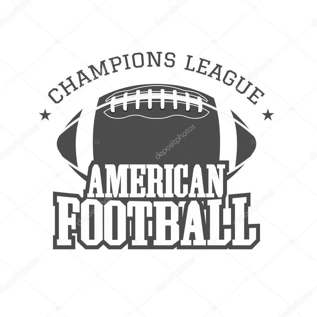 American football champions league badge, logo, label, insignia in retro color style. Graphic vintage design for t-shirt, web. Monochrome print isolated on a dark background. Vector illustration