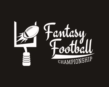 American football field and goal team badge, sport logo, label, insignia set in retro color style. Graphic vintage design for t-shirt, web. Colorful print isolated on a dark background. Vector