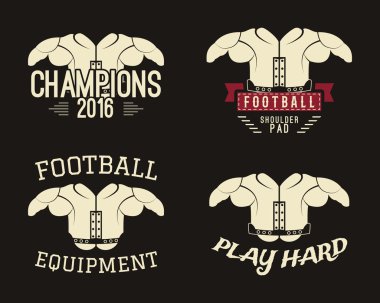 Collection of shoulder pads labels, stamps, logos, motivation insignias. Protective equipment used in many contact sports such as American football. Best for t-shirt, web. Vector