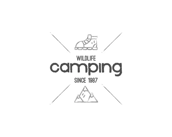 Vintage mountain camping badge, outdoor logo, emblem and label concept for web, print. Retro stylish monochrome design. Easy to change color. Vector — Stock Vector