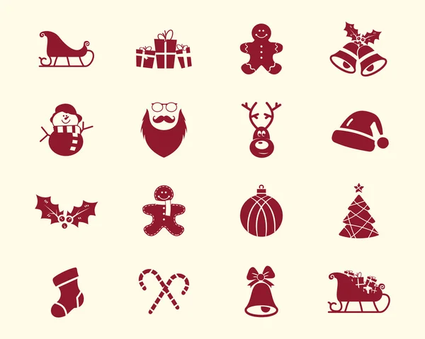 Christmas, Happy New Year and Winter icons collection. Set of holidays symbols, elements - santa, deer, gift, snowman, candy, toys for web, app, ptint.  Vector silhouette — 图库矢量图片