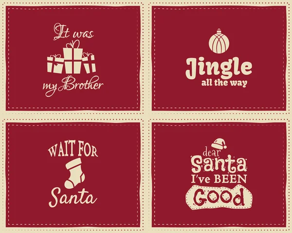 Set of unique Christmas funny signs, quotes backgrounds designs for kids - jingle all the way. Nice retro palette. Red and white colors. Can be use as flyer, banner, poster, background, card. Vector. — Διανυσματικό Αρχείο