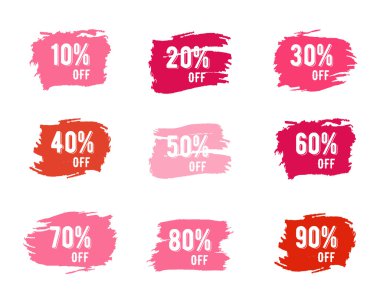 Christmas sale percents, new year, black friday, cyber monday or winter autumn discount price tags. Vector pink palette watercolor brush, splash. Unique design for web, app or print.