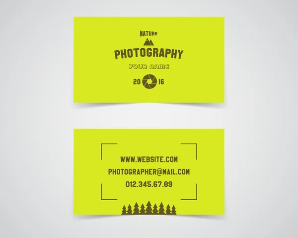 Modern light Business card template for nature photography studio. Unusual design. Corporate brand identity template with shutter logo, badge element. Photograph label. Realistic shadow. Vector — Stock vektor