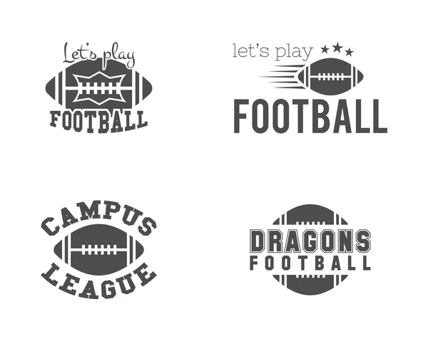 College American Football Team, Meisterschaft Abzeichen, Logos, Labels, Set Befähigungen im Retro-Stil. Grafik-Vintage-Design für T-Shirt, web. Monochrom-Druck auf einem weißen Hintergrund. Vektor — Stockvektor