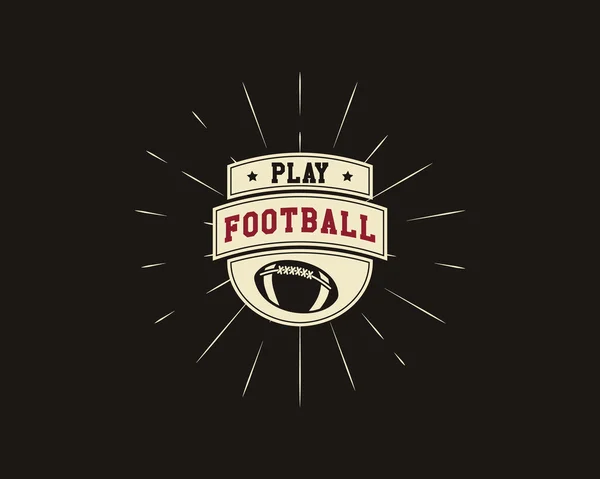 Le football et le rugby étiquette, emblème et logo américain Vintage avec élément sunburst. Hand drawn style monochrome avec le lettrage. Football modèle de l'emblème. Usa couleur de sport symbole d'identité. Vecteur — Image vectorielle