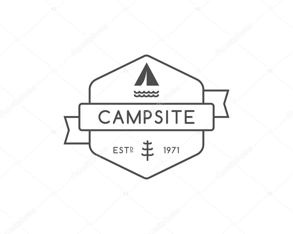 Vintage mountain trekking, climbing hiking camping badge, outdoor logo, emblem, stamp and label concept for web, print. Camping monochrome design. Camping icon. Vector illustration
