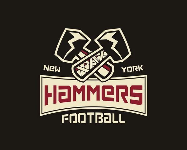 American football label. Hammer logo element innovative and creative inspiration for business company, sport team, university championship etc. Usa sports emblem. Vector — Stock Vector