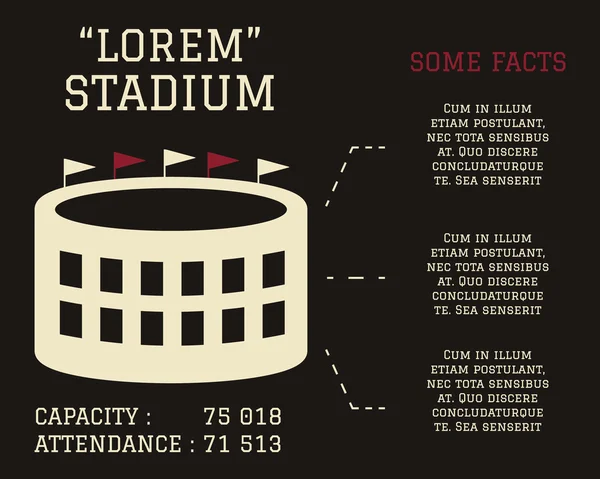 Football Américain Stadium signe icône, illustration vectorielle. Flat infographique style design avec typographique. Texte et graphiques concept. Vecteur — Image vectorielle