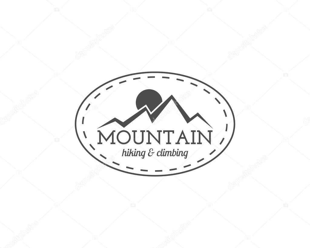 Vintage mountain trekking, climbing hiking camping badge, outdoor logo, emblem and label concept for web, print t shirt etc. Retro stylish monochrome design. Easy to change color. Vector illustration