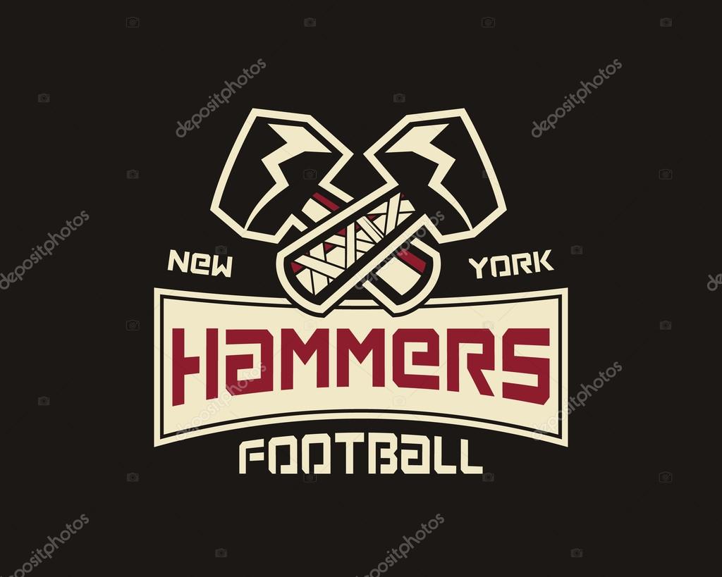 American football label. Hammer logo element innovative and creative inspiration for business company, sport team, university championship etc. Usa sports emblem. Vector illustration